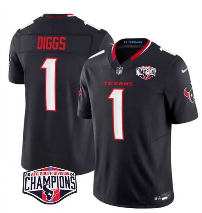 Men%27s Houston Texans #1 Stefon Diggs Navy F.U.S.E. 2024 AFC South Division Champions Vapor Limited Stitched Jersey